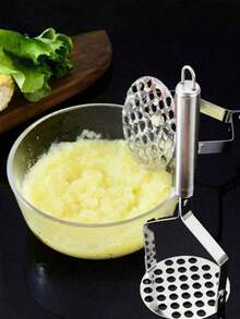 1pc Stainless Steel Potato Masher, Porous Garlic Press, Manual Masher, Kitchen Cooking Accessories, Kitchen Vegetable Puree, Food Masher Tools, Perforated Masher For Pumpkin And Cheese, Anti-Skid Handle, Stainless Steel Potato Paste, Kitchen Vegetable Puree, Random Color - Multicolor - View 2