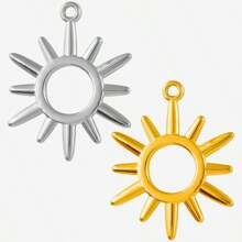 2pcs Minimalist Stainless Steel Heart & Asymmetric Geometric Sunflower Pendant Accessories, Necklace & Earrings Crafting DIY Jewelry Charms, Gold/Silver Plated