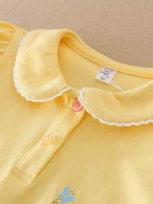 Young Girl' Casual Peter Pan Collar Short Sleeve T-Shirt, Summer - Yellow - View 3
