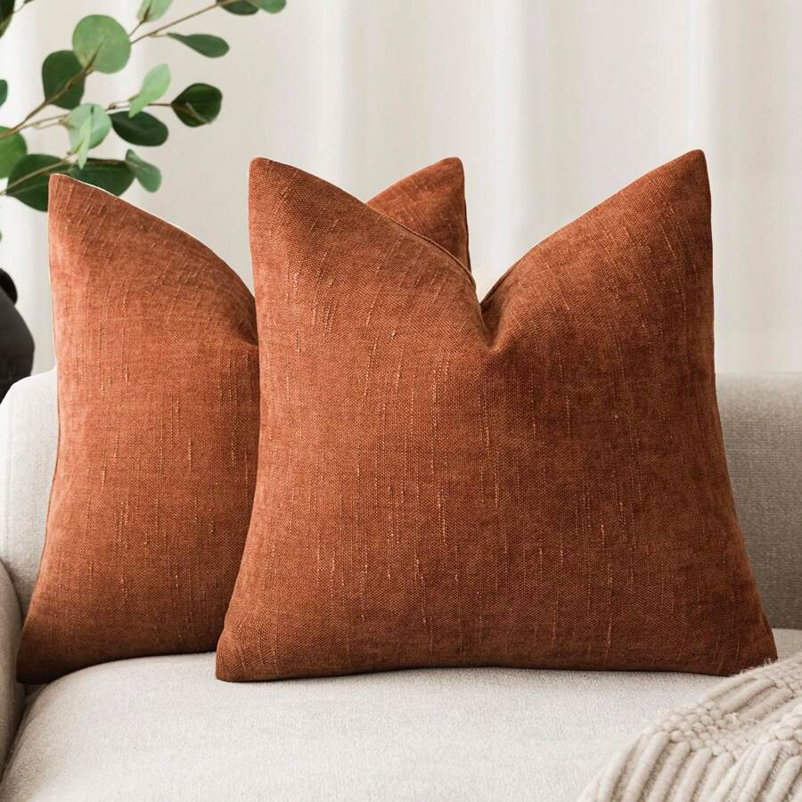 1pc Vintage Textured Bright Orange (Without Filler) Throw Pillow Cover, Luxury Soft Boho Style Chenille Cushion Slipcover Suitable For Sofa, Bed, Car, Dining Chair, Living Room, Bedroom, Floor, Bench, Office, Cafe - Suitable For All Seasons,Fall Decor,Autumn Decor,Room Decor