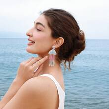 2 件波西米亚风格手工串珠海洋元素女士耳坠，夏季海洋风格手工米珠贝壳水母海豚耳环，适合海滩度假 - 海洋生物 - 查看 5