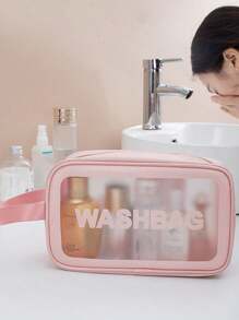 1/3pcs Double Layer PVC Toiletry Bag, Multi-Compartment Travel Storage Pouch, Large Capacity Makeup Bag, Minimalist Hand Carry Cosmetic Organizer Suitable For Bathroom, Beach, School, Holiday, Mother's Day, Teacher Gift