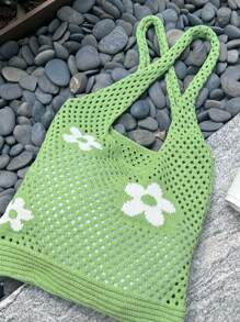 Bolsa de praia feminina Summer Flower, bolsa de crochê, bolsa de praia, bolsa de viagem de grande capacidade, bolsa de compras de malha, bolsa de ombro com capacidade para livros, adequada para estudantes universitárias, casual para mulheres, presente de Dia dos Namorados, presente de casamento, presente para professores