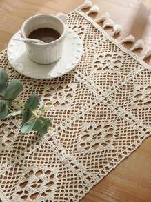 1pc Checkered Hollow-Out Placemat, Minimalist Crochet Placemat, Suitable For Creating An Elegant Dining Table And Uplifting Dining Ambiance