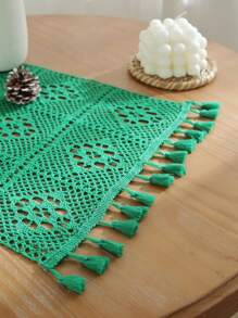 1pc Checkered Hollow-Out Placemat, Minimalist Crochet Placemat, Suitable For Creating An Elegant Dining Table And Uplifting Dining Ambiance