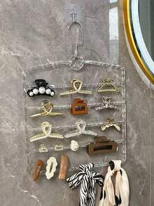1pc Minimalist Transparent Multi-Layer Hair Clip Organizer Rack, Wall-Mounted Hair Accessory Drying Rack, Hair Clip & Headband Holder - Clear - View 1