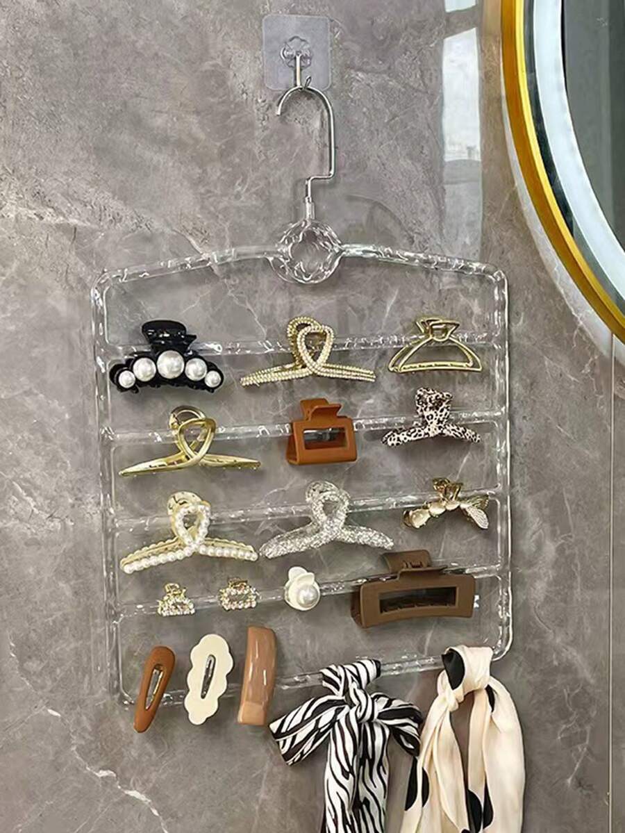 1pc Minimalist Transparent Multi-Layer Hair Clip Organizer Rack, Wall-Mounted Hair Accessory Drying Rack, Hair Clip & Headband Holder - Clear - View 1