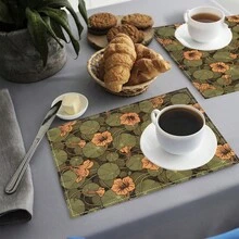 1/4/6/8/12 pièces Sets de table imprimés en lin, lavables, tapis de protection de surface, sets de table d'intérieur et d'extérieur, convient pour les fêtes, la cuisine et la décoration de la salle à manger - Multicolore - Voir 7