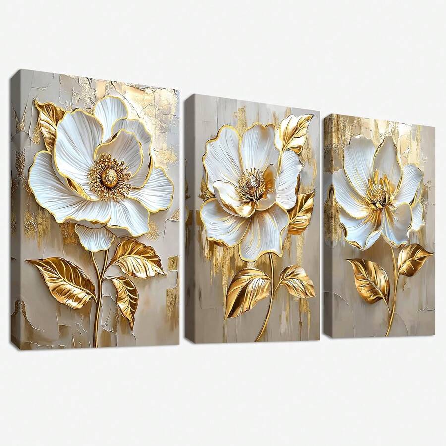 1/3pcs 3D Sculpture Flower Wall Art Posters, Modern Minimalist Decorative Painting Prints For Home, Bedroom, Study, Clothing Store, Restaurant, Framed/Unframed ,Wall Art With Frame - Multicolor - View 1