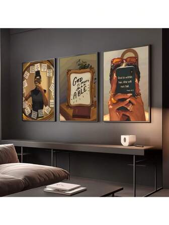 Set Of 3 Wall Art, Christian Girl Room Decor Affirmation Prints, Art, Psalm 46 5 Canvas Painting Holiday & Birthday Gift, Office Decoration Arranged Artwork Optional Frame ,Wall Art With Frame