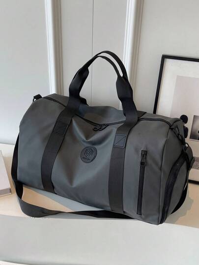 Bolsa de viaje tipo bolso de lona con gran capacidad y múltiples bolsillos, compartimento separado para zapatos, ligera y portátil, de unicolor y con cremalleras multifunción, ideal como bolso de mano, de gimnasio, yoga o para la escuela, con compartimento para artículos húmedos y secos.