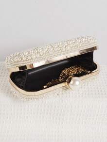 Mini Reversible Faux Pearl Beaded Clutch Bag Handbag With Shoulder Strap, Party Bags,Perfect For Party Wedding Prom Dinner/Banquet Matching With Holiday Party Dress Evening Dress & Sequin Dress , New Year ,Wedding , Wedding - Beige - View 9