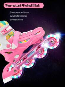 FREE STAR 1 Set Carefree Knight Sporty PU Inline Skates With Colorful Flashing Wheels For Teens And Adults, Comfortable Adjustable Size, Full Set With Helmet & Protective Gear, Outdoor Roller Skating Equipment For Beginners, Unisex All Season - Pink - View 3