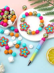 [15 件/30 件波西米亚花卉硅胶珠] 15 件/30 件硅胶珠套装，波西米亚花卉主题，用于珠宝制作、串珠笔、手链和钥匙扣制作的装饰珠 - 彩色 - 查看 9