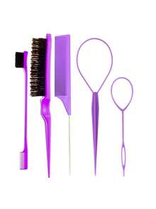 3/5件套黑色美发造型尖尾梳双头梳眉刷化妆美发工具套装美容家居美发配件 - 黑色 - 查看 14