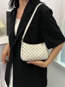 全新时尚女士单肩包腋下包，拉链开合，PU 花卉面料