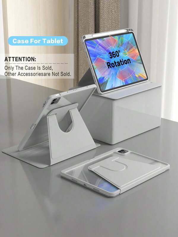Rotating Case For IPad 5th/6th/7th/8th/9th/10th/11th Gen, Mini 6th/7th Gen, Air 1st/2nd/3rd/4th/5th/11-In.(M2)/11-In.(M3)/13-In.(M2)/13-In.(M3) Gen, Pro 12.9-In. (3rd/4th/5th/6th Generation) With Built-In Apple Pencil Holder, 360 Degree Rotation Protective Stand Cover Clear Back, Auto Wake/Sleep-Grey