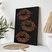 1 件豹纹嘴唇壁画、复古亲吻海报、时尚壁画、卧室壁画、深色壁画、黑色艺术印刷品、酷炫家庭办公室壁画、家居装饰壁画礼品生日毕业画，适合客厅、卧室、餐厅，可选画框现代海报、壁画、帆布画和可重复使用的画框 - 彩色 - 查看 1