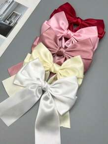 5pcs Women's Solid Color Bow Hair Clips, Elegant Satin Bow Hair Clips For Ponytail, Top Clip, Gift For Valentine's Day Claw Clips Hair Claws Hair Barrettes