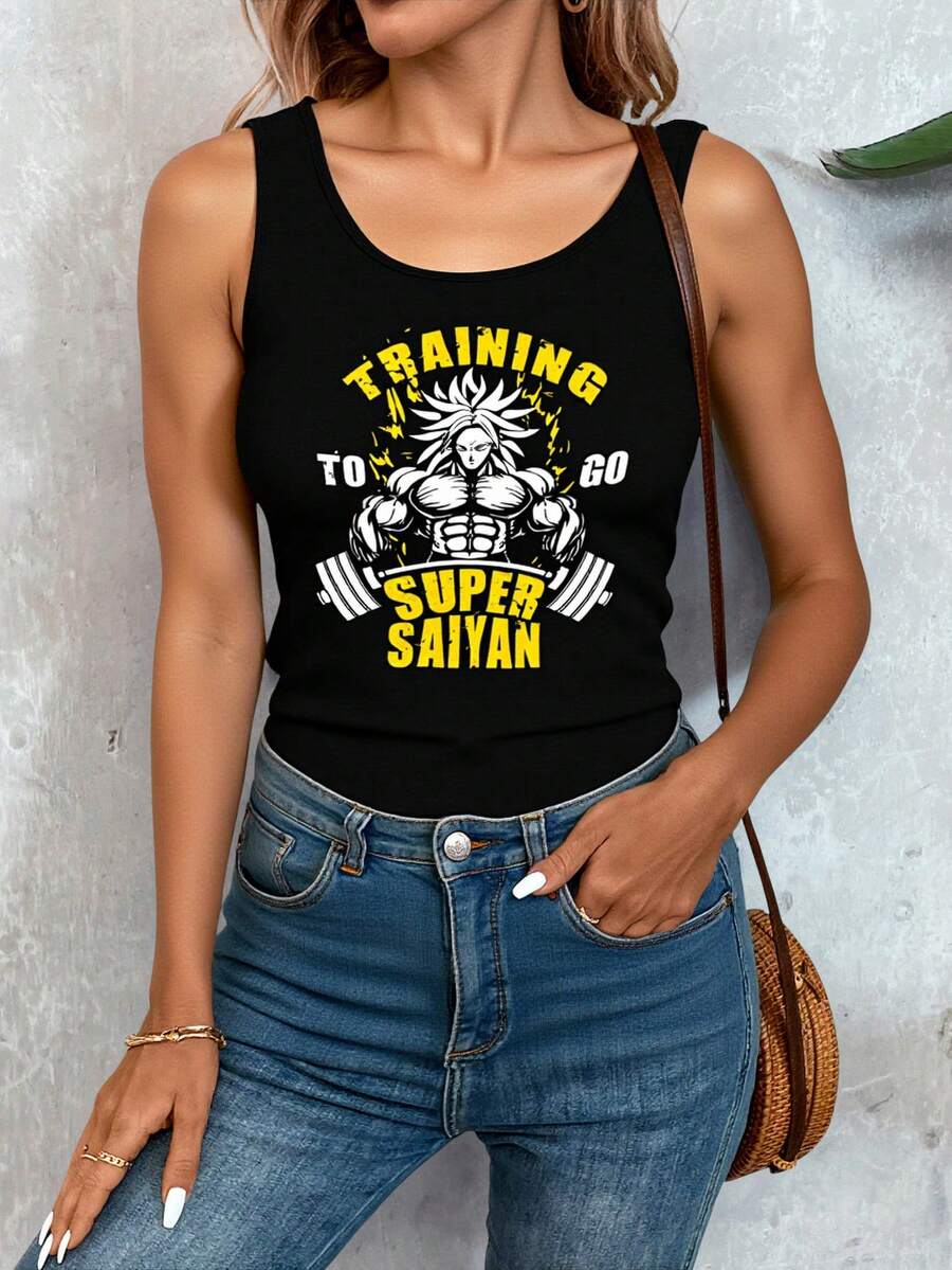 Camisa dama  Tirantes Gym, Yoga, Moda, Anime, motivation  Letras  Casual  Algodón        Deportivo  Diario  Calle - Negro - Ver 1