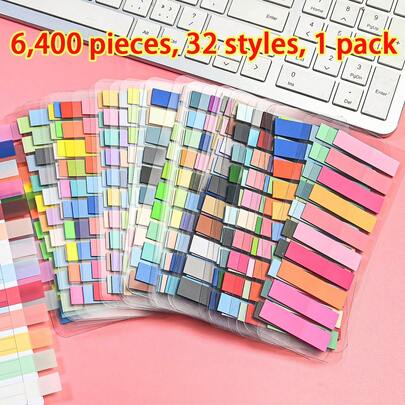 6400 张，32 种款式/包 - 复古欧洲荧光 PET 钞票，多种莫兰迪色，柔和复古色彩 - 透明索引标签，方便整理