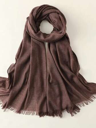 1pc 120g Linen Look Tassel Warm Scarf/Shawl, Plain Bamboo Knit Neck Wrap For Women, Travel Gift For Dress
