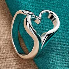 925 Sterling Silver Plated Heart Charm Ring For Women Wedding Engagement Fashion Jewelry