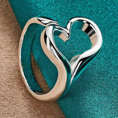 925 Sterling Silver Plated Heart Charm Ring For Women Wedding Engagement Fashion Jewelry