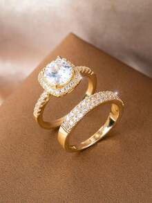 2pcs Set Rings, Luxurious Elegant Classic French Style Rings For Daily Wear, Wedding And Banquet, Couples Ring - Gold - View 6