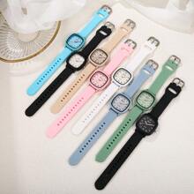 1 pieza Reloj de pulsera de cuarzo con correa de silicona colorida, de moda y sencilla, para mujer/estudiante