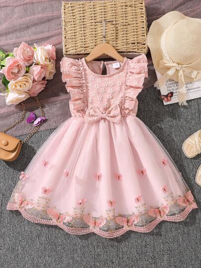 Left Mama Vestido de princesa de manga corta con malla para niña, ideal para verano