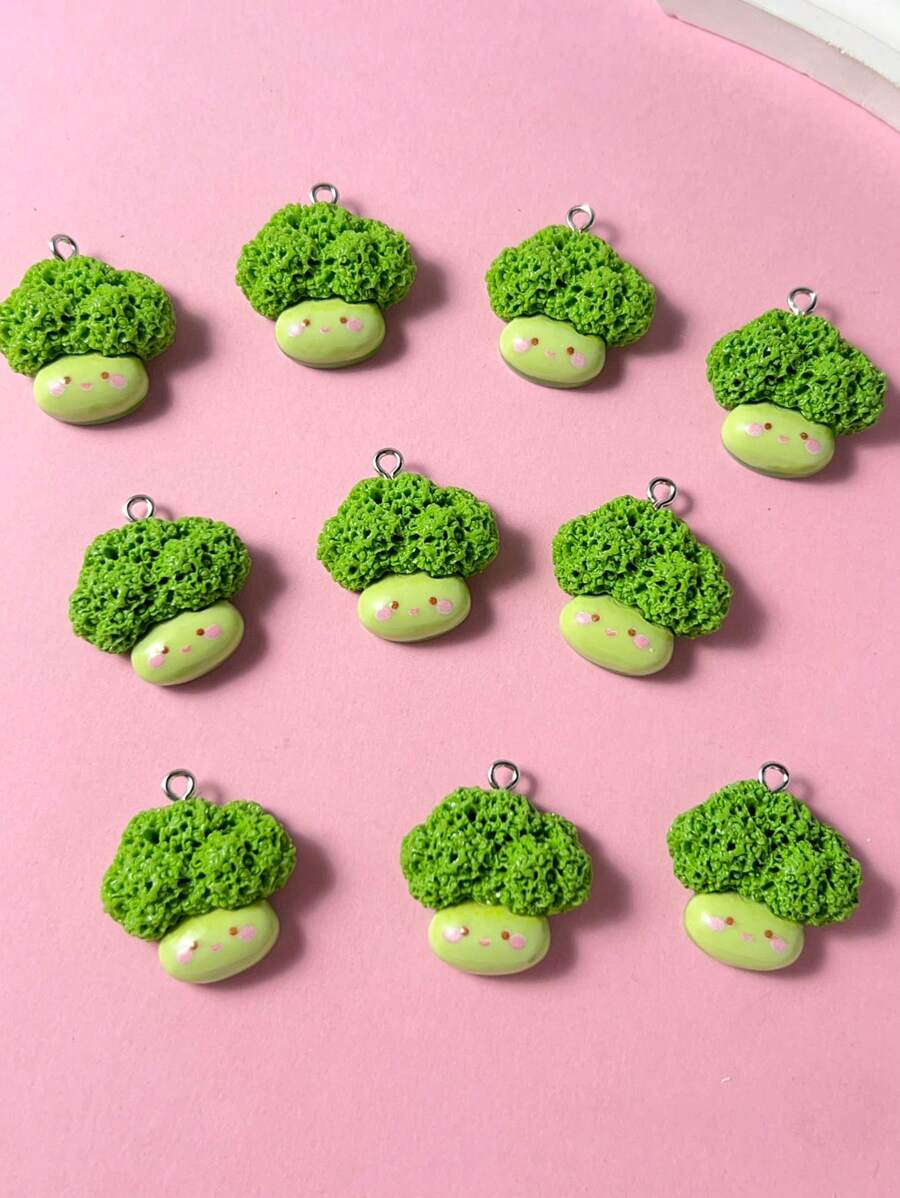 10 Stücke süße Brokkoli Charms/Anhänger, können für Ohrringe oder Halsketten verwendet werden