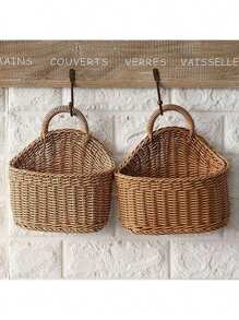 1 Stück/2 Stück handgeflochtener Aufbewahrungskorb, Country Stil Rattan Hängekorb für Küche, Wohnzimmer, Badezimmer, Outdoor Picknick, Regalkorb, waschbar und feuchtigkeitsbeständig, vintage Garten handgeflochtener Aufbewahrungskorb, perfektes Geschenk für sie, Valentinstag, Sommer Outdoor Zubehör, Küchenzubehör