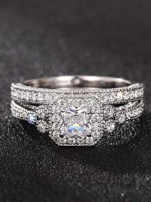 2 szt./zestaw Elegancki i wykwintny diamentowy zestaw zaręczyn/pierścionków ślubnych dla par, luksusowy styl na zaręczyny, ceremonię, imprezę