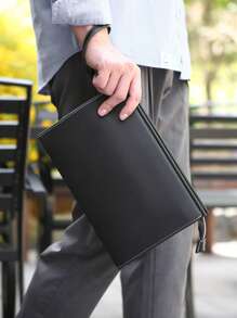 gorchis Nuova borsetta da uomo, borsa da toeletta nera di grande capacità, borsa a mano business semplice e versatile in pelle PU con tasca sottoscritta e più scomparti per carte, borsa da uomo alla moda