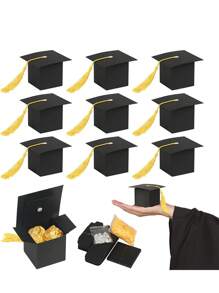5/10/20/30/50pcs Black Bachelor Hat Graduation Candy Boxes 2025 Doctoral Cap Gift Packaging Box Black Graduation Celebration Centerpieces Chocolate Cookie Box With Tassel For Graduation Ceremony Party Supplies