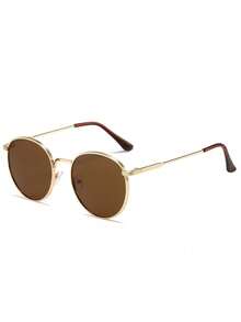 1 Pair Retro Round Frame Brown Fashion Flattering Sunglasses, Suitable For Summer Accessories, Vacation, Electronic Music Festivals, Street Style, Sports Style, Fishing, Travel, UV Protection, Family Outings, Hiking, Golf, Festive Outfits, Driving, Outdoor Activities, Elegant Styling, Beach, Parties, Vacation Atmosphere, Sports, Street Style Accessories, Holidays, Outdoor Activities, Sun Protection Shade Going Out Outfit Outdoor Beach Seaside Vacation And Gift For Family And Friends - 棕色 - 查看 2