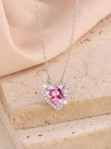 Ensemble de bijoux en argent sterling 925 avec pierre de zirconium en forme de cœur rose - petites boucles d'oreilles mignonnes, collier, bague. Cadeau pour les amoureux, les amis, anniversaire. Convient pour le quotidien, les voyages, les fêtes, les mariages. Bijoux de luxe pour femmes