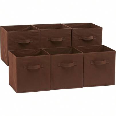 Basics - Cubos de almacenamiento plegables de tela con asas, 10.5 x 10.5 x 11 pulgadas, color gris, paquete de 6