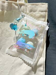 1pc Ins Style Cute Lucky Star, Four-Leaf Clover, Bowknot Transparent Japanese Text 3" Idol Mini Card Zipper Bag, Storage Pouch, Baggage Tag, Photo Display Holder,School Supplies,Back To School