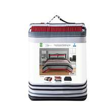 7-Piece Reversible Bed In A Bag Comforter Set With Sheets, Blue Floral, Queen - Garis Merah & Hitam - View 9