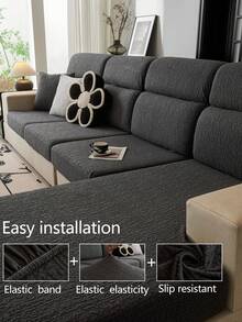 1pc Stretch Sofa Cover, Anti-Slip Anti-Spill Full Coverage Fabric Thickened 4-Season Sofa Seat Cushion Cover, Machine Washable, Pet Friendly, Fits For Bedroom, Office, Living Room, L-Shaped And 1/2/3/4 Seater Sofas - Moon Gray - View 6