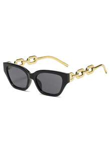 Lunettes de mode forme d'œil de chat pour hommes, petit cadre avec chaîne ajourée. Lunettes de mode convenant pour la protection solaire estivale, les vacances à la plage, les sports de plein air, les fêtes, la conduite, la pêche, le vélo, les achats et la prise de photos. Accessoires pour les vacances d'été à la plage, les activités de plein air et les voyages