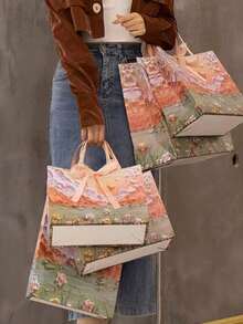 “1 个月光花开艺术手提袋 - 男士/女士节日和生日礼物包装，创意设计的纪念品礼品纸袋” - 淺粉色 - 查看 1