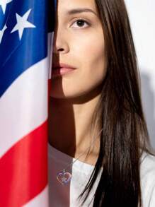 1pc U.S. July 4th Independence Day Women's Rhinestone Heart Flag Pendant Necklace, Elegant & Fashionable Charm Choker Necklace