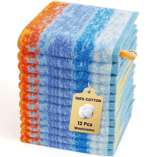 SEMAXE SEMAXE 12er Pack 33cm x 33cm Waschhandtücher, 500 g/m² gekämmte Baumwolle Gesichtshandtücher, Set beinhaltet 12 Waschlappen für Gesicht und Körper oder Haushaltsreinigung, Frottiertücher für Salon und Spa