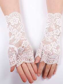 1對女性的花邊半指蕾絲性感優雅手套 - 彩色 - 查看 9