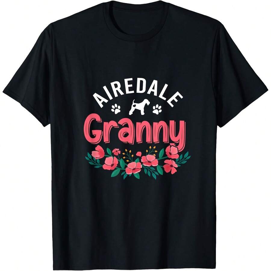 Camiseta de regalo de abuela del Airedale para mamá amante de los perros Airedale para Navidad - Negro - Ver 1