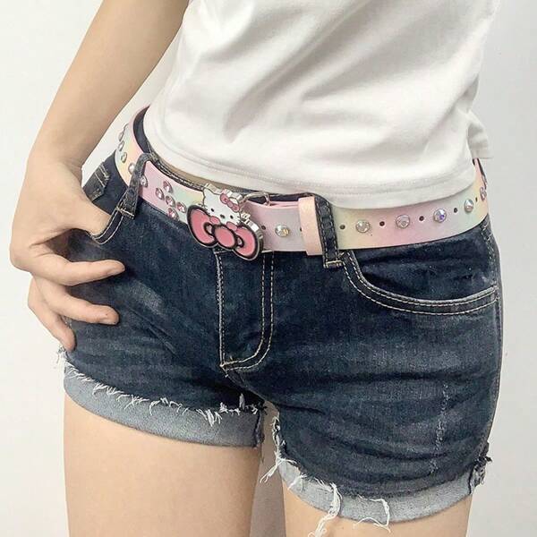 Sanrio Sanrio 1pc Cute KT Cat Sweet Cool Hot Girl Y2k Head Belt Cartoon Subculture Dot Diamond Belt Girl Cowboy Accessory Belt (Style Randomly Sent)