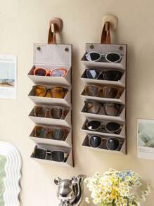 Organisateur pliable de 6 fentes en style vintage de pour lunettes, étui de lunettes de voyage portable, facile à nettoyer, caractéristiques spéciales : sans imprimé, bordures non teintes - accessoire de sac à main - options de couleurs multiples